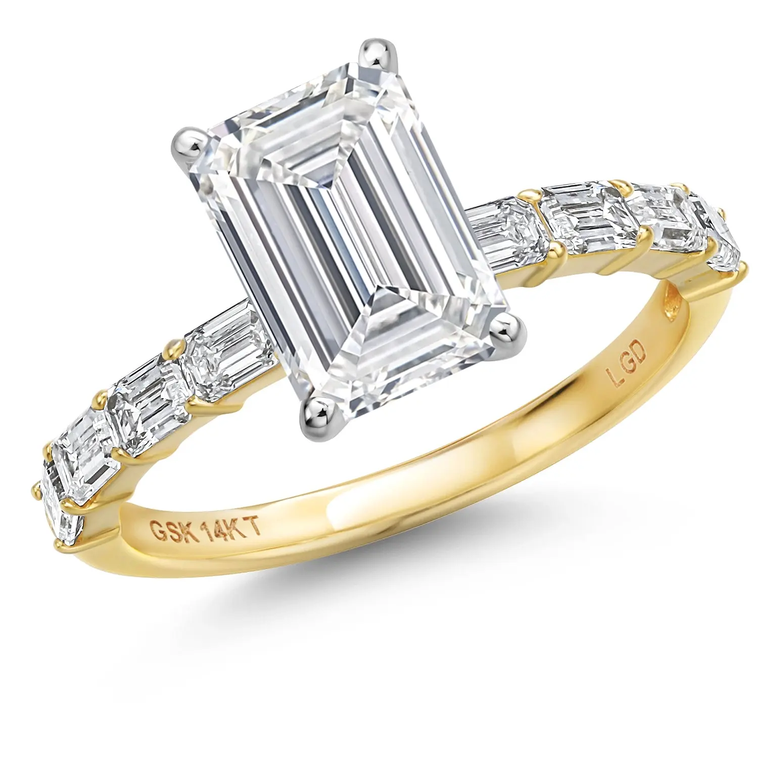 Gem Stone King IGI Certified Lab Grown Emerald & Gold Diamond Ring for Women, 1.72-5.72 Cttw, D-E Color, VS1-VS2 Clarity, 14K White & Yellow Gold Bridal Statement Ring with Accent Stones, Combined Setting for Engagement/Anniversary