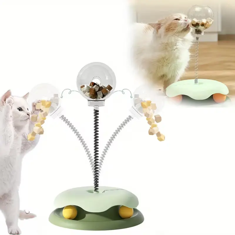 Cat Interactive Puzzle Feeder Slow Treat Dispenser Spring Ball Enrichment Toy for Kitten Indoor Cats