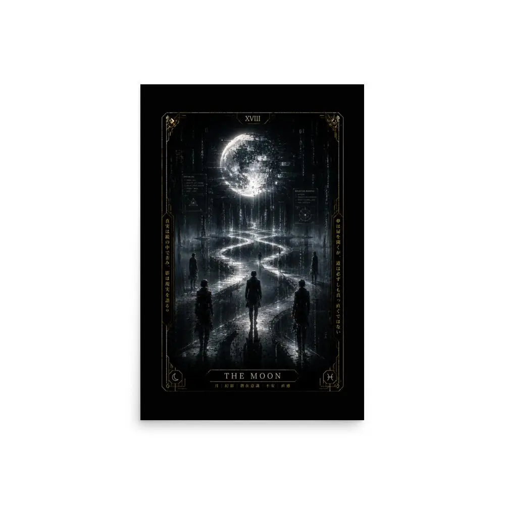Techno Tarot The Moon Artistic Wall Print - Shadow, Artist Graphic, Arcane, Dark Gothic Decor, Home Decoration Room Wall Posters, Moon And Star Motif Prints, Mystical Art Prints