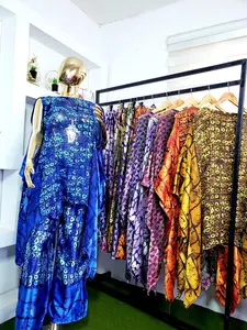 Tosin Batik-Inspired Kaftan-Style Top & Wide-Leg Trouser Set in Deep Blue Teal Geometric Print Modern African Fashion for Women