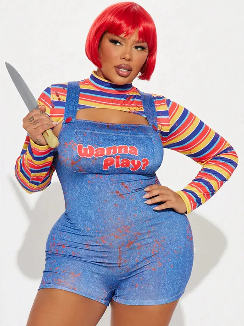 LUTHEA Gothic Creepy Killer Doll Costume Long Sleeve High Neck 2 Piece ...
