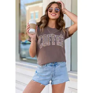 Coffee Leopard Print Brown Graphic Tee