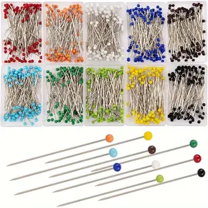 [Heat Resistant] Colorful Pins with Head | Pack of 100 Pins | 38mm Stainless Steel Glass Head | Heat Resistant Fine Needles | for Sewing, Quilting and Crafts, Jewelry Making
