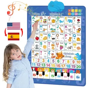 Bilingual Talking Wall Chart for Kids – English & Spanish Learning Poster with Songs, ABCs, Numbers, Animal words & Piano – Interactive Educational Poster for Toddlers 1-6 – No Screen, Battery Powered classroom use Alphabet Preschool