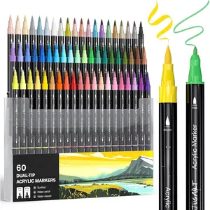 60 Colors Dual Tip   Pens Markers, Brush and Fine Tip,   Pens for , Canvas, Egg, Stone, Fabric, Rocks, Metal, Glass, Ceramic, DIY Crafts Making Art Supplies Gifts