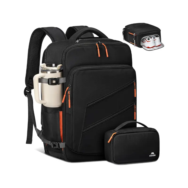 【Back To School】MATEIN Airline Approved Personal Item Travel Bag, Underseat Carry On Luggage Backpack with Detachable Shoe Compartment, Electronics Case, Adjustable Straps, Waterproof for 17" Laptop, Everyday Carry Holiday Bag for Spirit Airlines, Multifu