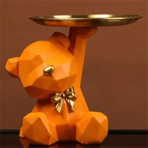 Cute Bear Design Serving Tray, Resin Craft Ornament, Multifunctional Desktop Decoration for Home Living Room Bedroom Dining Room