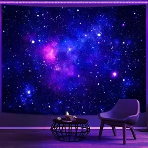 Blacklight Galaxy Universe Space Tapestry, UV Reactive Starry Night Sky Mysterious Nebula Stars Ceiling tapestries for Bedroom Backdrop Wall Decor 36×48 inch