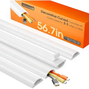 Cord Hider Kit, 56.7in Cord Covers for 2-3 Wires  Wall, Paintable  Hider Wire Covers for Cords  Wall,  Cover Raceway Cord Hider for Walls Mount Tv, W1.57 H0.59in, White