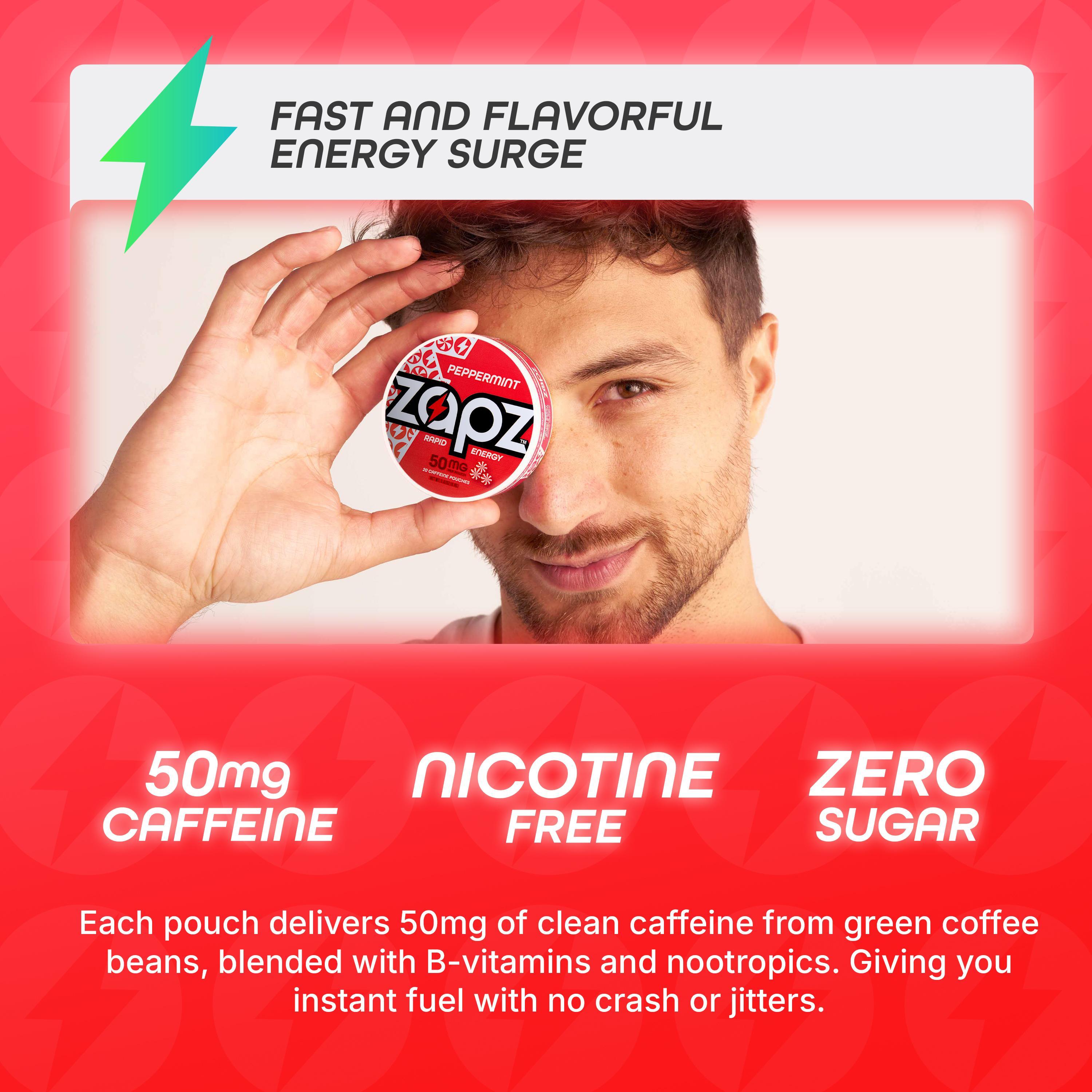 ZAPZ Caffeine Pouches, Peppermint, 5 Cans x 20 Count, Energy