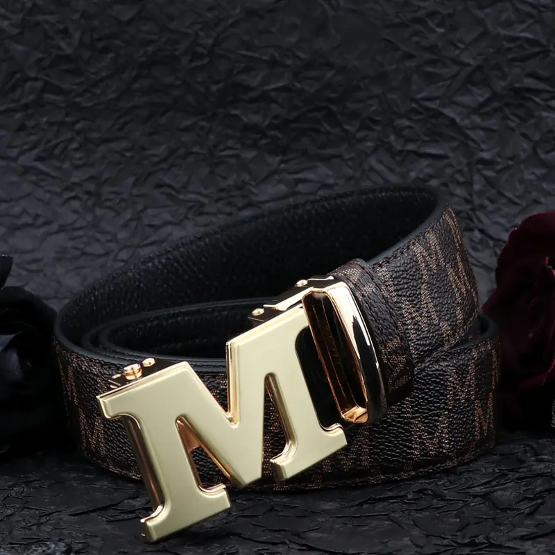 Men's Letter Design Automatic Buckle, Belt With Buckle, Stylish Belts, Fashion Belt for Party, Daily Clothing Decor, Trendy All-match & Exquisite Belt for Birthday Gift, Alphabet Print Waistband, Men Accessories