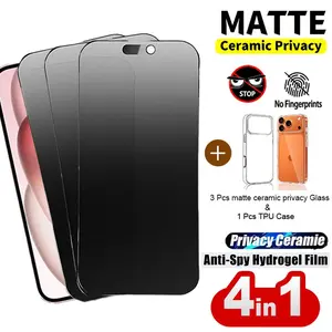 4in1[3pcs Matte Ceramic Film Privacy Screen Protectors+1pcs TPU Case], Designed to Fit for iPhone 17 Pro Max, 17 Air, for iPhone 16 Pro Max, 16E, 16 Plus, 15 Pro Max, 14, 13, 12, 11 Pro Max,And XS Max.Features a Frosted End Resists Fingerprints