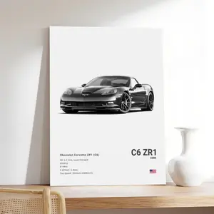 Chevrolet Corvette ZR1 C6 Car Poster Prints, Gifts For Men, Vintage Cars Posters, Car Lovers Gifts, Car Wall Art Room Decor Kitchen Box