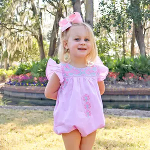 Fiesta Pink Gingham Embroidered Bubble - Baby Girl Outfit