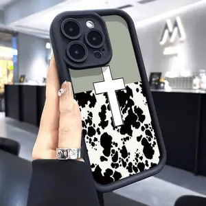 Milk Cow Print Pattern Case For 16 15 14 Pro Max 13 12 11 XR XS Plus Shockproof Non Slip Military-Grade Protection Silicone Smartphone Cover Valentine Gift For Girls And Women For S25., S24, S23, S22 for iPhone13