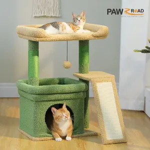 PAWZ Road 27-Inch Small Cat Tree Tower for Large Adult Cats with Wide Top Perch, Private Cat Condo and Sisal Scratching Post&Pad for Indoor Cats, (Green/Gray/Beige)#SummerVibes #petlovers