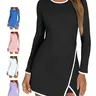 Fisoew Women's Stretch Active Wear Dress - Athletic Tennis Dress, Workout Use, Long Sleeve, Round Neck, Built-in Bra, Full-Cover Shorts with Pockets, Sporty Chic Mini