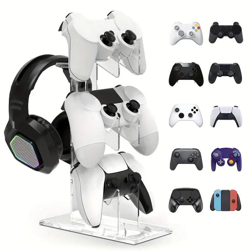 Universal 3-layer controller stand and headset stand gaming accessories for PS5 and PS4 storage stand, controller stand and headset stand gaming accessories in black, white, and transparent colors, Headset Holder, Headphone Hanger