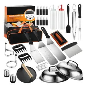 38PCS Griddle Accessories Kit, Professional Grill Tools Set for Outdoor Barbecue, Stainless Steel Griddle Spatula Set with Tongs,Perfect Grilling Gift