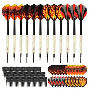 12 Pcs Soft Tip Darts Set with 24 Tails & 100 Extra Tips | Safety Plastic Kids Darts for Indoor Play | Flame Pattern Family Game | Darts Gear