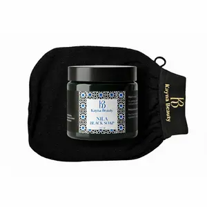 Moroccan Hammam Spa Set with Black Soap and Exfoliating Glove for Body Care Cleansing Body Wash Exfoliate Argan Gentle