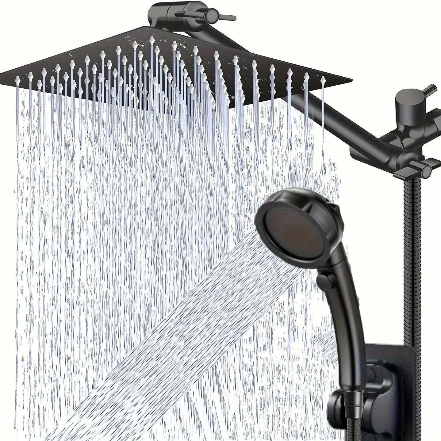 Rainfall Shower Head with Shower Spray, 3+1 Modes Shower System with Retractable Arm, Bathroom Shower Equipment for Home Use, Waterfall Shower Head, B