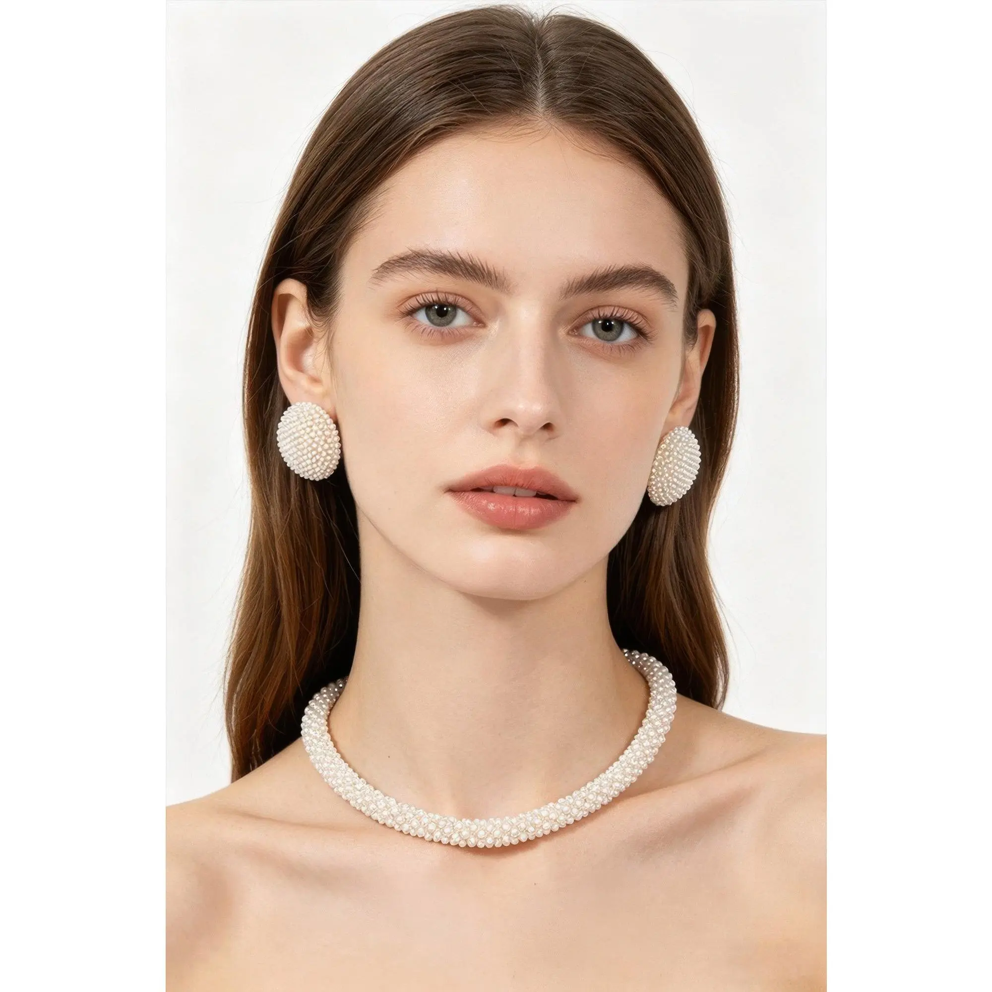 Beaded Choker & Round Stud Earring Set