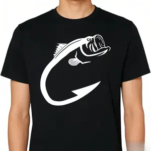 Fish Hook Minimal Art Cool Fishing Lover Art Lover Gift T-Shirt Fit Casual Streetwear Men Gifts Shortsleeve