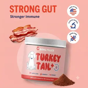 Turkey Tail Dog Food Topper with Probiotics, Grain-Free Bacon Flavor Supplement, Supports Immune & Gut Health, Natural Allergy Relief for Dogs, 100 Servings