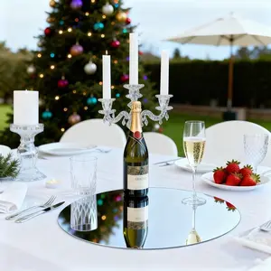 5-piece set, 30cm circular acrylic mirror tray, wedding desktop decoration, birthday party candle placement tray, non fragile and detachable, suitable for home decoration and party decoration