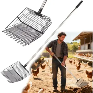 Poop Scooper Long Handle - Stainless Sifter Shovel for Sand & Hemp Bedding - Rake - Accessories for Poultry, Dog & Cat Litter