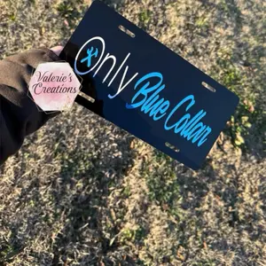 Only Blue Collar Black Glossy License Plate Personalized Text Design