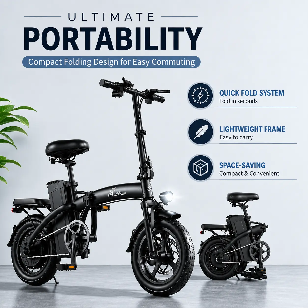 LOOKRUN G11 2026 New Foldable Adult E-Bike - Folding Mountain Bike, 650W Peak Power, 14" Pneumatic Tires, 48V 15Ah Battery, Foldable Seat, Dual Off-Road Capability, Folding Bike electric f12 bicicleta de bateria