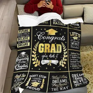 Flannel Blanket Featuring Graduation Quotes - Design with 'Congrats Grad' And Motivational Phrases, Made from Soft Material, Suitable for All Seasons, an Ideal Present for Beds, Perfect for Unique Gifts for Loved Ones (Christmas, Halloween