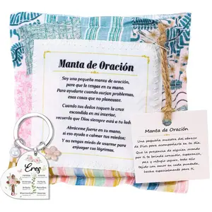 Prayer Quilt with Cross Inside - Spenish Bible Prayer Quilt Pocket Squares Christian Religious Keychains Gifts for Women Friends Birthday Cristiano Español Sympathy Gift