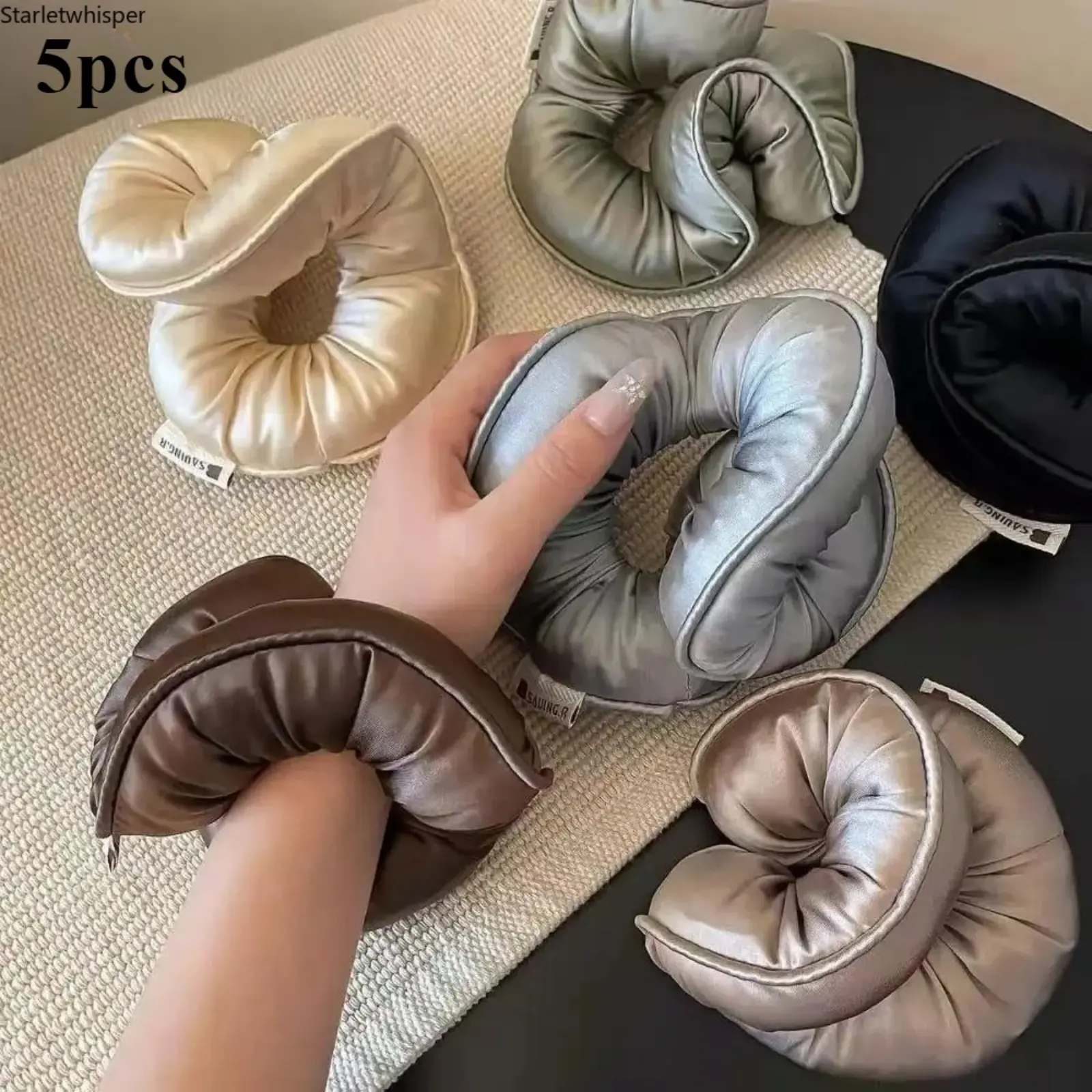 Female 5/7 Pack Solid Satin Cute Hair Ties - Soft No-Crease Sponge Ponytail Holders, Sleep-Friendly Fashionable Hair Accessories for Workouts, Daily Wear & Holiday Gifting (Hairbands Included)