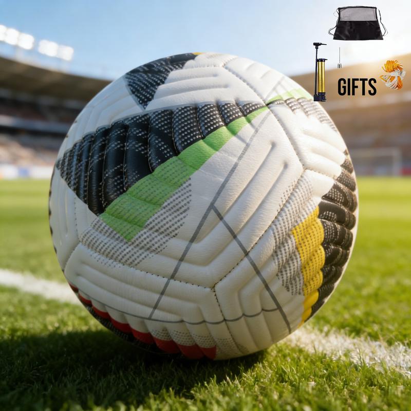 Size 5 Soccer Ball Football Durable PU Leather Set Machine Stitched for Training & Entertainment Perfect Gift for Boys Men