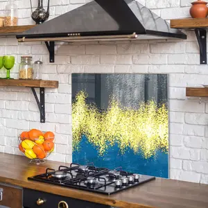 GCKG Abstract oil painting art Paint spilled Golden shiny veins texture Tempered Glass Kitchen Backsplash, Stove Back Cover, Stove Splashback, Cutting Board, Kitchen Wall Decor