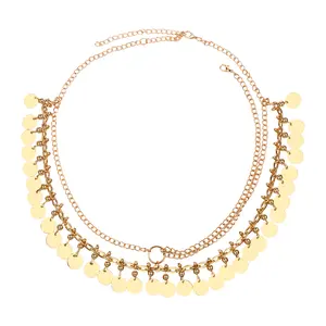 Women's Gold Bohemian Headpiece: Double Hair Chains with Sequins Pendant Cleopatra Head Jewelry for Wedding Party and Festival Outfit