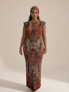 Women's All-Over Printed Long Dress Set, Slim-Fit Moo Moo Robe & Scarf, Beach Sun Protection Shawl, Sexy Style for All Seasons, Casual Wear