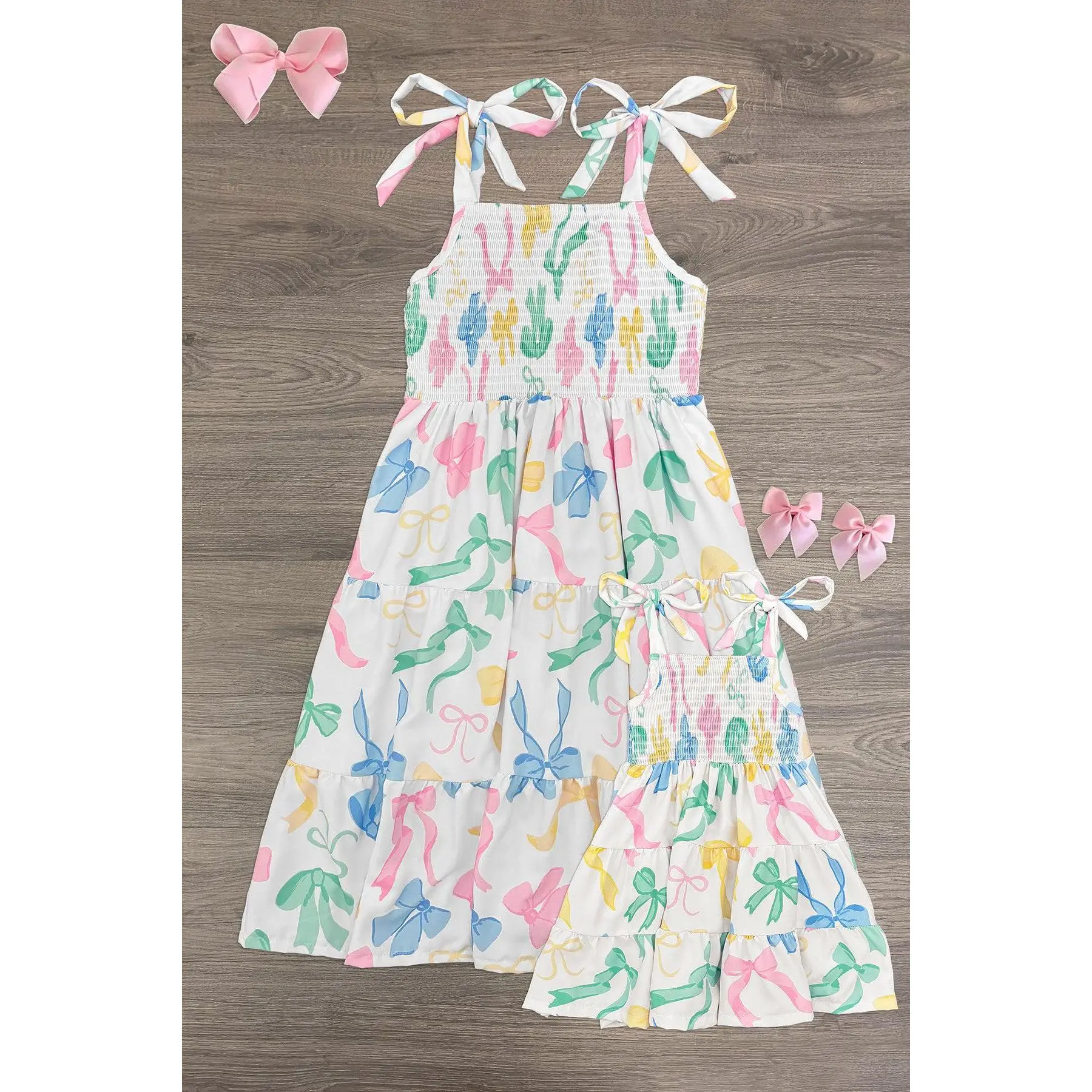Mom & Me - Pastel Bows Ruffle Dress Mom & Me - Pastel Bows Ruffle Dress