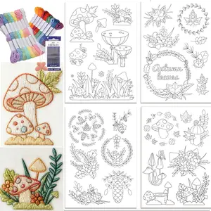 Mushroom Water Soluble Stabilizer Embroidery Pattern,Non-Woven Hand Sewing Stabilizers，Self-Adhesive Non-Woven Pre-Printed Embroidery Patterns