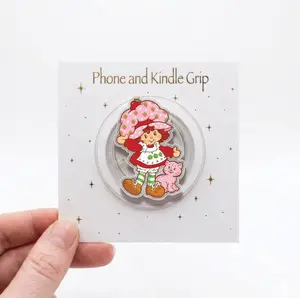 Vintage Strawberry Girl Phone Grip, Sweet Berry Aesthetic Phone Holder, Y2K Nostalgia Accessory, Kawaii Pink Girl Phone Stand, Cute Fruit Theme Gift for Her, Retro Cartoon Topper
