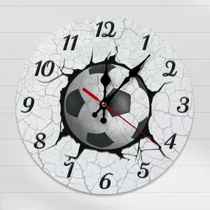 10 Inch Cracked Soccer Ball Wall Clock, Silent Non-Ticking Sports Themed Decorative Clock, Vintage Crackle Effect Football Wall Art for Boys Room, Man Cave & Bedroom