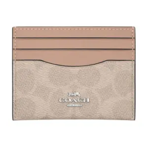 Coach Leather Multi-Slot Cardholder for Women in Sand Beige and Gray Brown
