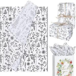 100 Sheet  Wildflower Tissue Paper Black and White Floral  Wrap Botanical Decorative Tissue Paper for  Wrapping Birthday  Shower Wedding Favor, 13.8 x 19.7 Inch