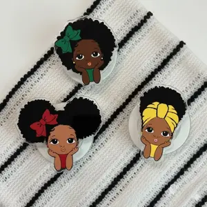 Cute Afro Girl Phone Grip, Cartoon Melanin Girl Phone Holderm, Kawaii Phone Stand Accessory, Cute Gift For Her