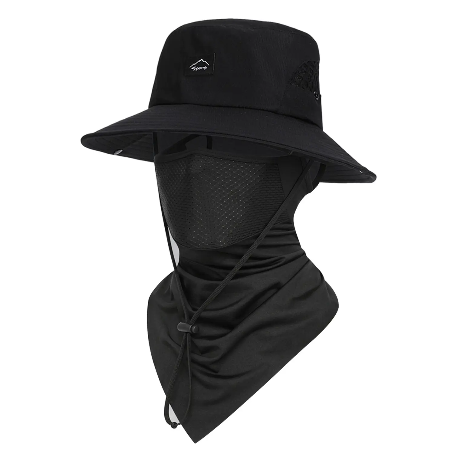 [2-Piece Set] Outdoor Wide Brim Sun Hat with Ice Silk Neck Gaiter, Breathable Safari Fishing Hat with Mesh Face Mask, Foldable Beach Boonie Hat for Hiking & Work, Adjustable Drawstring, Unisex, Summer Hat