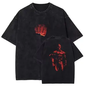 valentine shirts ONE PUNCH-MAN Saitama Cool Printed Washed Tshirt Men Manga Vintage T-shirts Harajuku Clothes