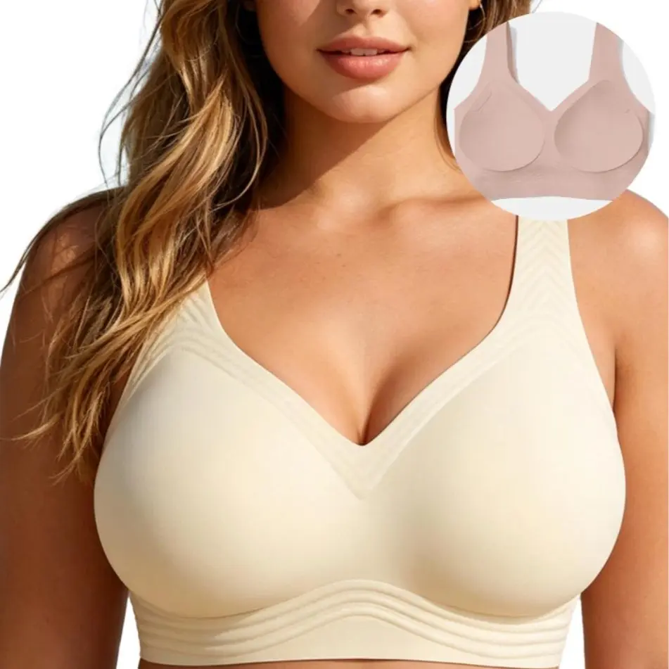 SOFT INTENTION Summer Airly Lightlined Fix-Cup Jelly Bra – Breathable Seamless Wireless Full Coverage, Plus Size Friendly Jelly Bra